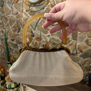 Vintage Whiting and Davis Mesh Handbag with Lucite Handle